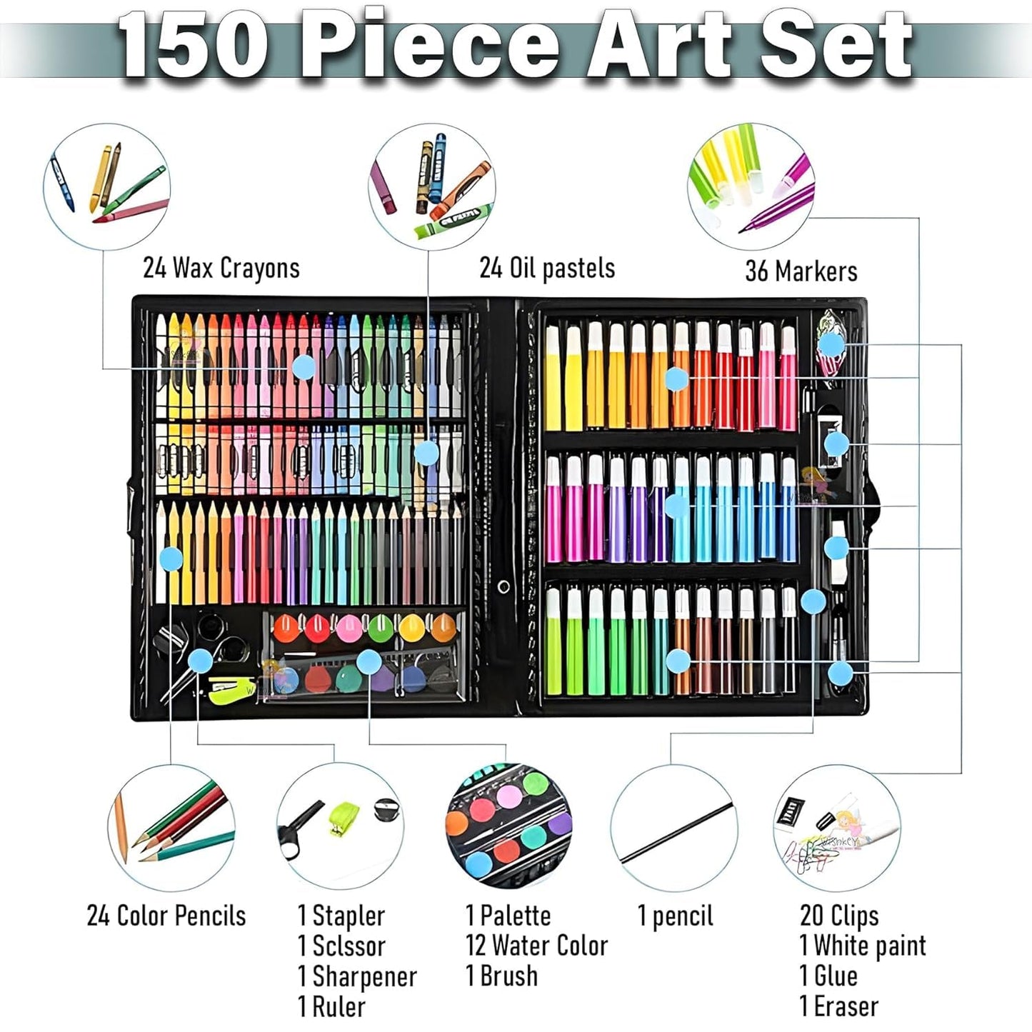 150 Pieces Art Set for Kids with Case