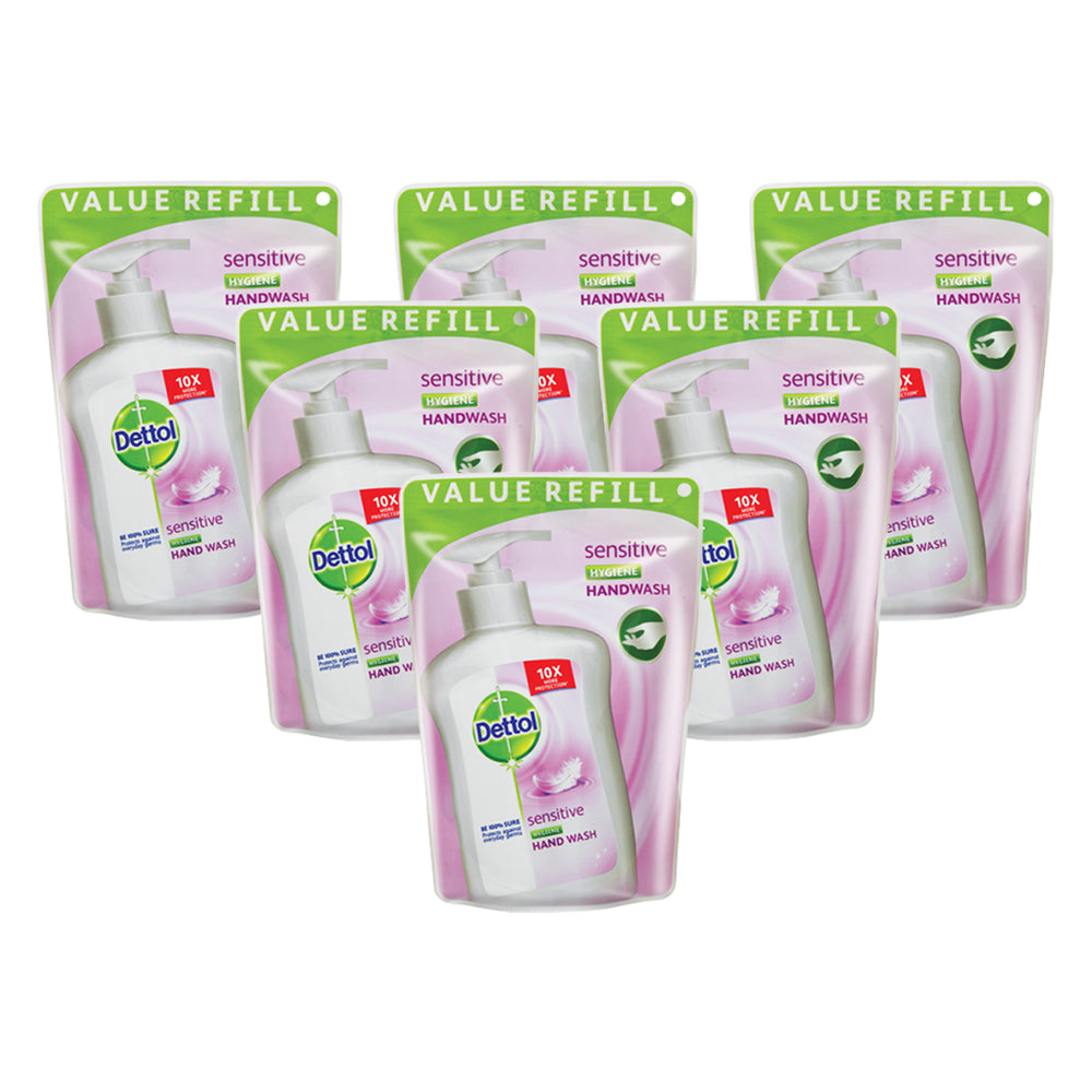 Dettol 6 x 200ml, Hygiene Liquid Hand Wash, Refill, Sensitive
