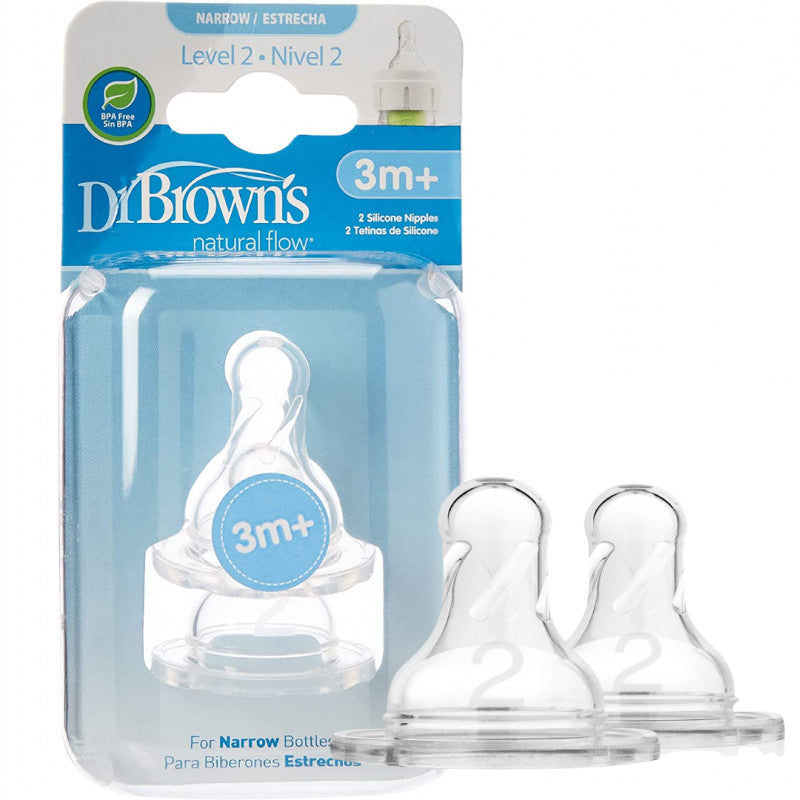 Dr. Brown's Narrow Neck Options+ Nipple, Level-2, 2-Pack