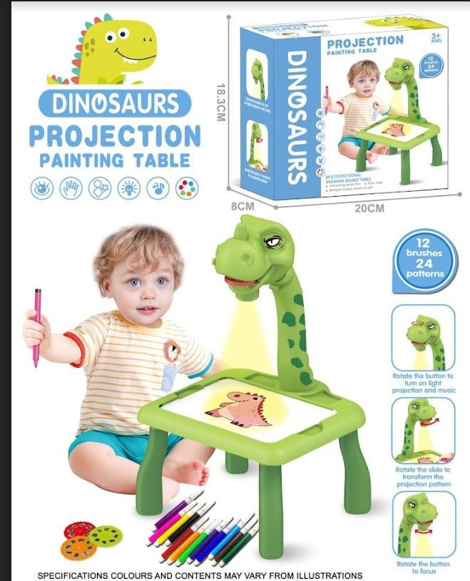 Kids Dinosaur Design Learning Trace & Draw Drawing Projection Table Set - Green